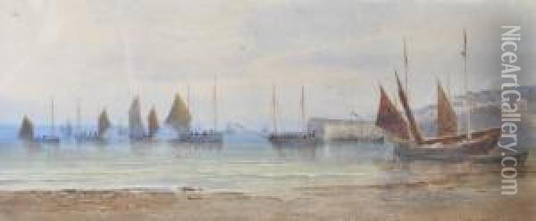 Fishing Fleet Near Newlynpier Oil Painting - Henry Williams