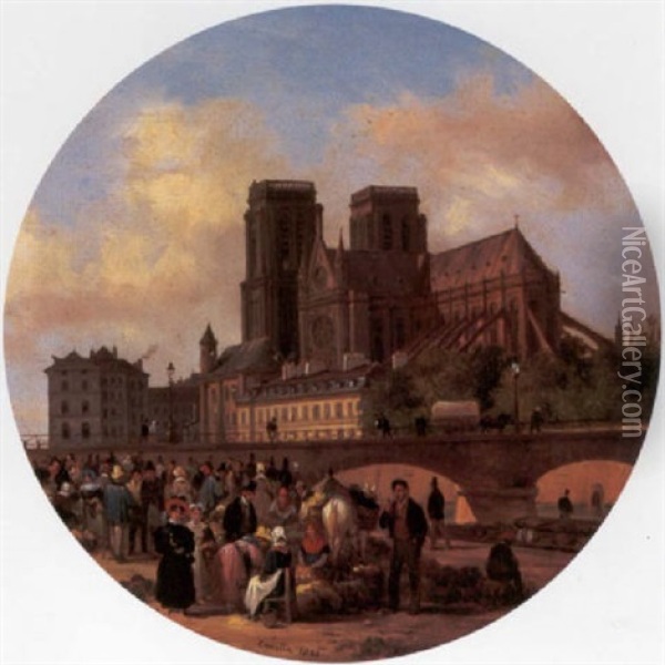 Paris, With A View Of Notre Dame Oil Painting - Giuseppe Canella I