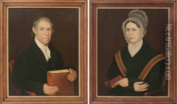 Pair Of Portraits: Deacon John Guernsey And His Wife, Mercy Oil Painting - Ammi Phillips