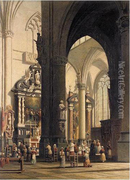 Interior Of St Paul's Church, Antwerp Oil Painting - John Burbridge
