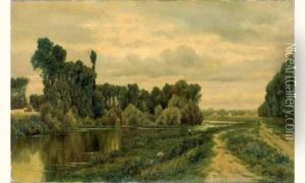 Les Pecheurs En Bord De Riviere Oil Painting - Auguste De Wever