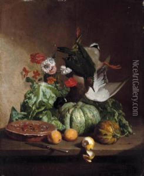 Fruit, Flowers And Game Oil Painting - David Emil Joseph de Noter