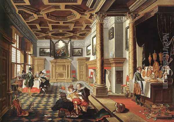 Renaissance Interior with Banqueters Oil Painting - Bartholomeus Van Bassen