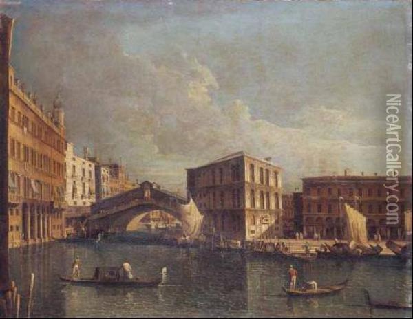 Venezia, Canal Grande Con Il Ponte Di Rialto Visto Da Nord Oil Painting - (Giovanni Antonio Canal) Canaletto