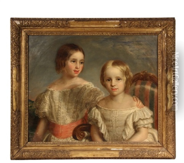 Portrait Of Two Young Sisters In Summer Dresses Oil Painting - Sir William Charles Ross