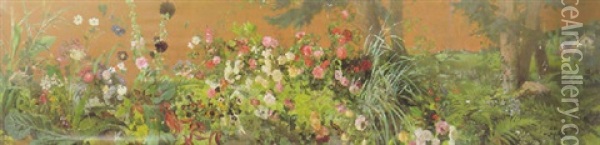 Weite Wiesenlandschaft Mit Bluhenden Sommerblumen, Grasern Und Farnen Oil Painting - Otto Von Faber Du Faur