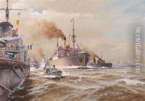 Kaiserliche Kriegsflotte - Begrusung Auf See Oil Painting - Willy Stoewer