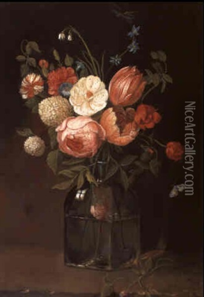 Ein Blumenstraus Von Rosen, Tulpen, Schneeballen Und Nelken Oil Painting - Jan van Kessel the Elder