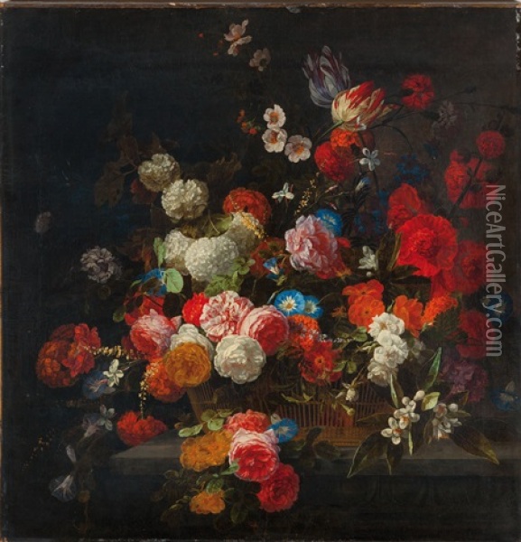 Grosser Blumenstrauss Mit Rosen, Schneeballen Und Tulpen Oil Painting - Hieronymus Galle the Elder