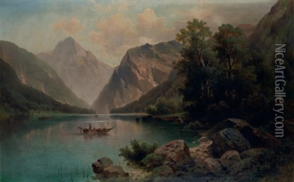 See In Den Alpen Mit Ruderbooten Oil Painting - Anton Pick