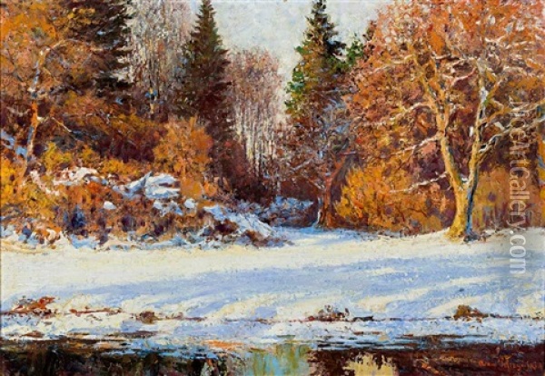 Winterlandschaft Mit Blick Uber Lichtung Auf Wald Oil Painting - Adam Pelczynski