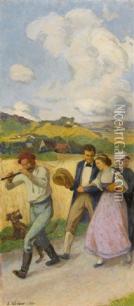 Das Hochzeitspaar Mit Dem Flotenspieler Oil Painting - Emil Weber
