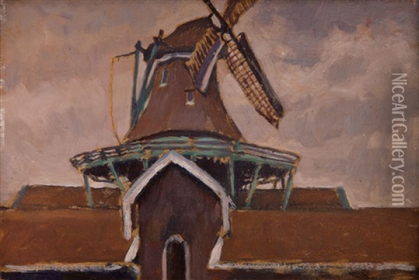 Windmill (holland) Oil Painting - Stanislaw Czajkowski