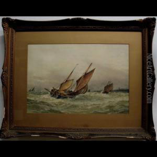 Trawlers On Stormy Seas Oil Painting - Frederick James Aldridge