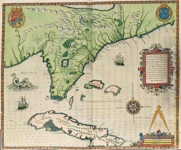 Map of Florida Oil Painting - Jacques le Moyne de Morgues