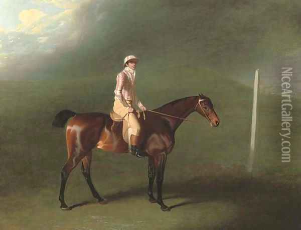 Sir Charles Bunbury's bay filly with jockey up on Newmarket Heath Oil Painting - Benjamin Marshall