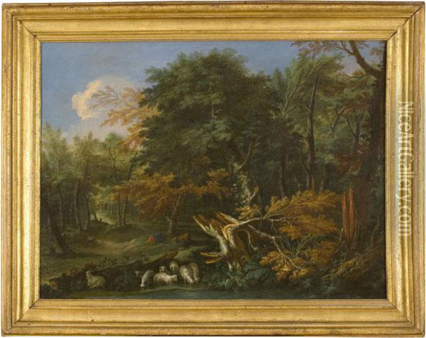 Paesaggio Boschivo Con Pastore E Gregge Oil Painting - Cornelis Huysmans