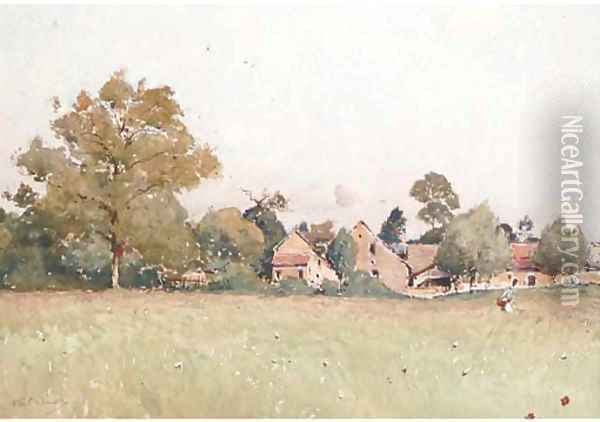 In the fields near a village Oil Painting - Paul Lecomte