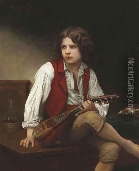Italien a la mandoline Oil Painting - William-Adolphe Bouguereau