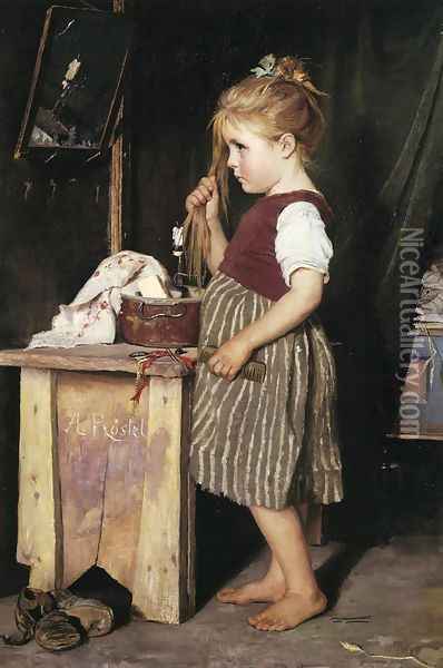 Young Girl Combing Her Hair Oil Painting - Phillip Richard Morris
