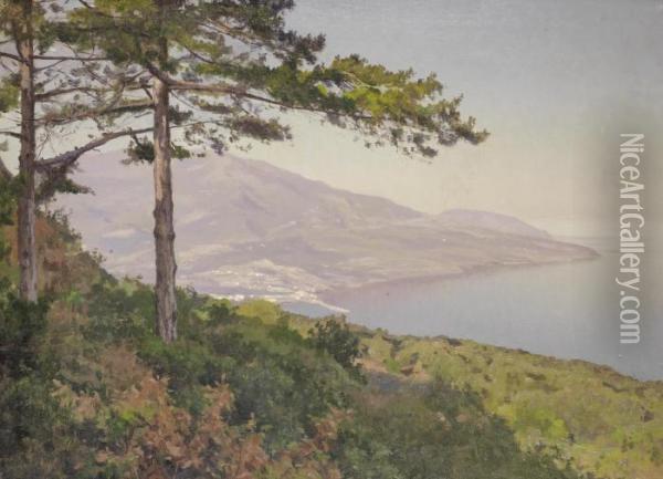 View Of The Crimean Coast Oil Painting - Josif Evstaf'Evic Krackovskij