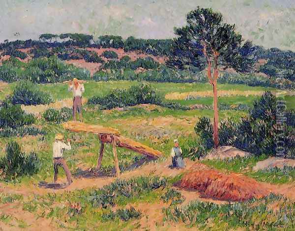 Bretons Working with Wood Oil Painting - Henri Moret