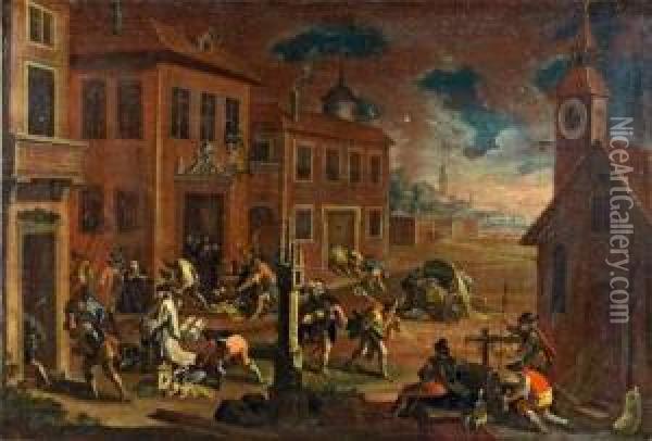 Scene De Pillage D'un Village Oil Painting - Pietro Domenico Oliviero