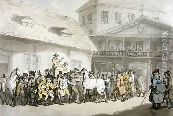A Horse Sale at Hopkinss Repository, Barbican, c.1798-1800 Oil Painting - Thomas Rowlandson