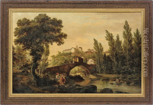 Ponte De Pelagho A Valonbrosa Oil Painting - Giuseppe Gherardi