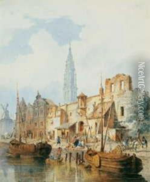 Fischmarkt In Antwerpen Oil Painting - Joseph Andreas Weiss