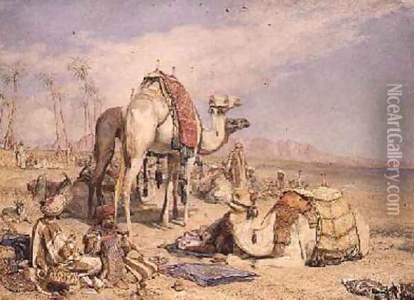 A Halt in the Desert 2 Oil Painting - John Frederick Lewis