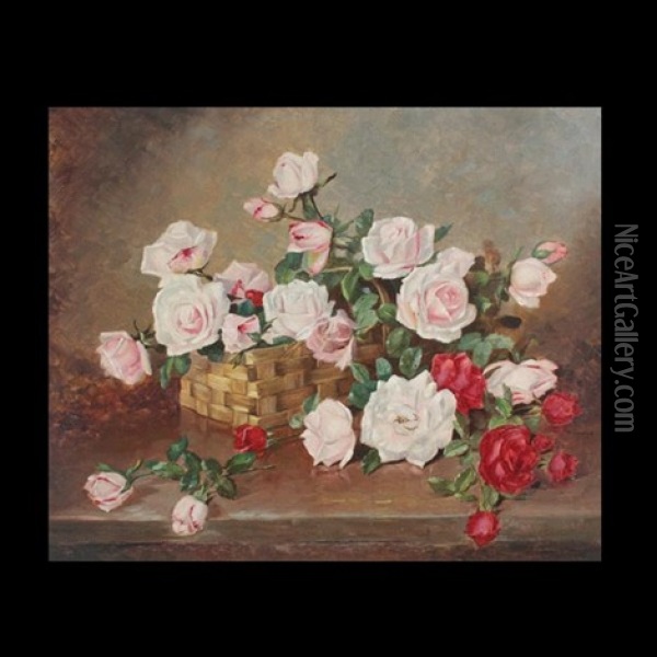 Basket Of Roses Oil Painting - Achille Lauge