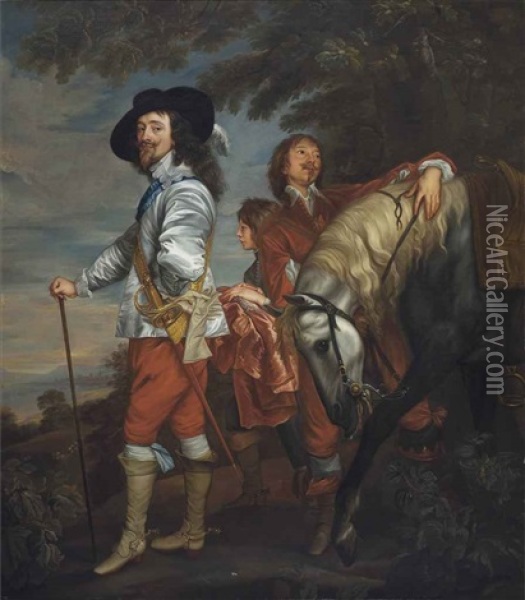 Charles I In The Hunting-field, With Lord Hamilton (after Sir Anthony Van Dyck) Oil Painting - Charles Jervas