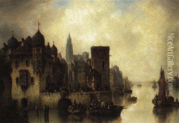 Dordrecht Oil Painting - Ludwig Hermann