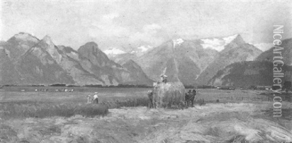 Gathering Hay In The Rockies Oil Painting - Frederic Marlett Bell-Smith