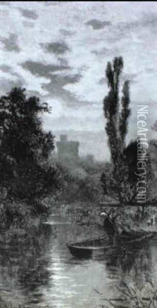 Dusk On The River At Windsor Oil Painting - Alfred Augustus Glendening Sr.