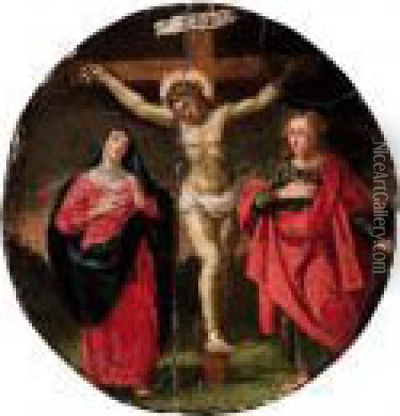 Cristo In Croce Con La Vergine E San Giovanni Oil Painting - Acopo D'Antonio Negretti (see Palma Giovane)