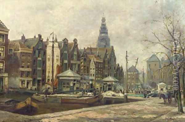 Damrak entree Amsterdam a view of the Damrak, Amsterdam Oil Painting - Johan Gerard Smits