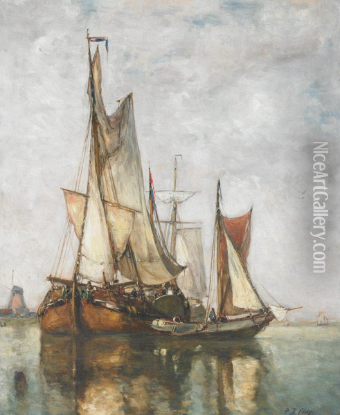 Unloading Boats At Anchor Oil Painting - Paul-Jean Clays