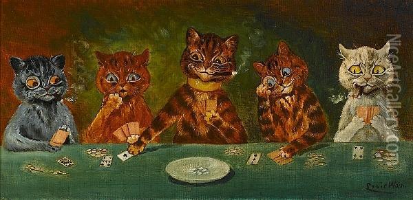 The Card Game Oil Painting - Louis William Wain