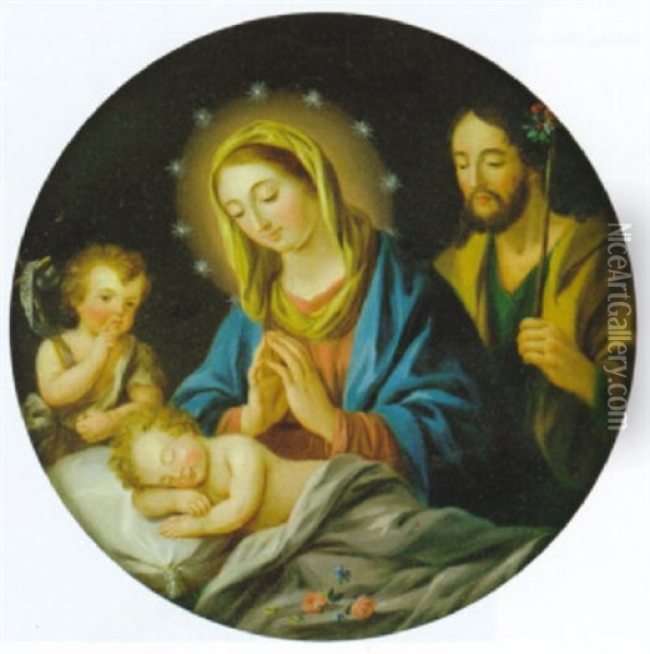 Sagrada Familia Con El Nino Dormido Y San Juanito Oil Painting - Antonio Carnicero Mancio