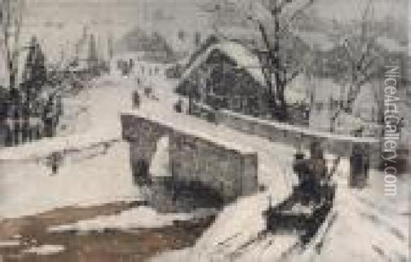 Dorf Im Winter Oil Painting - Max Pollak