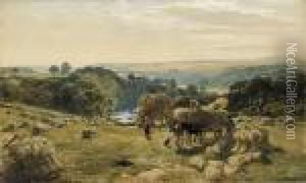 Landscape With Harvest Oil Painting - Samuel Bough