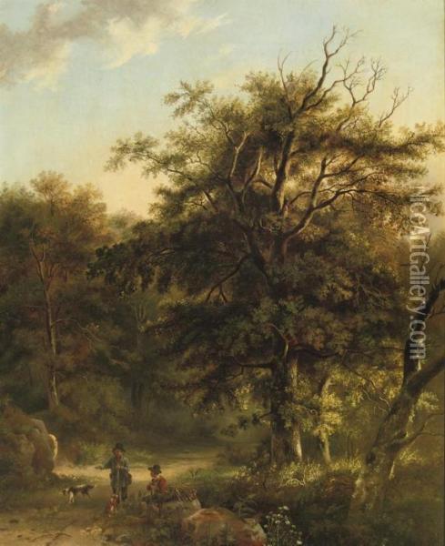 Taking A Rest On A Woodland Path Oil Painting - Barend Cornelis Koekkoek