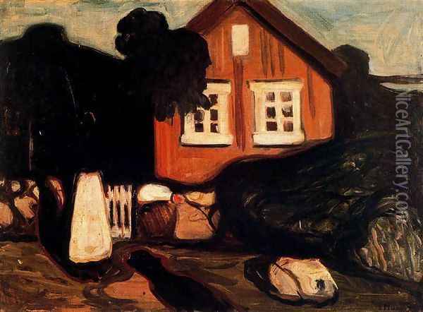 House in Moonlight Oil Painting - Edvard Munch