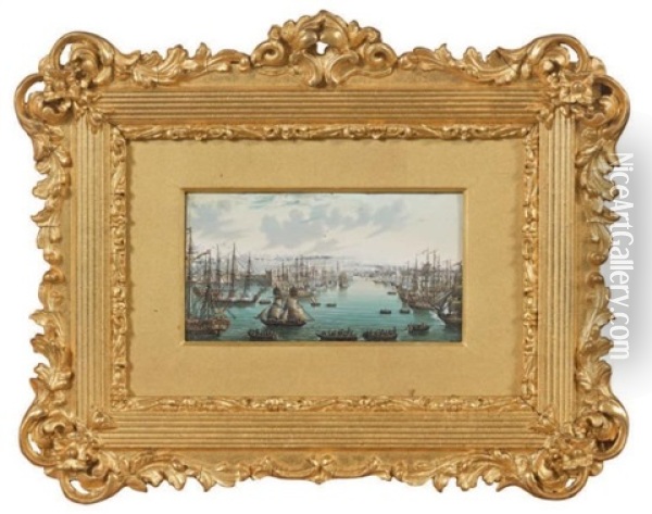 Navires Dans Un Port Oil Painting - Charles Claude Delaye