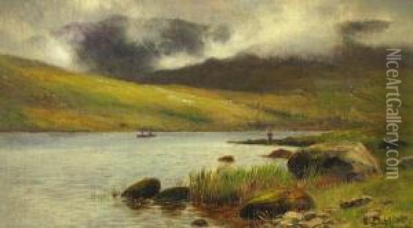 Llyn Quellyn And Snowdon Oil Painting - Louis Bosworth Hurt
