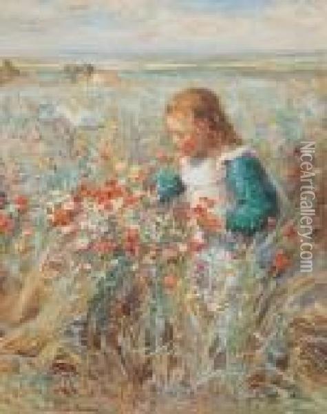 Picking Wild Flowers Oil Painting - William Mason Brown
