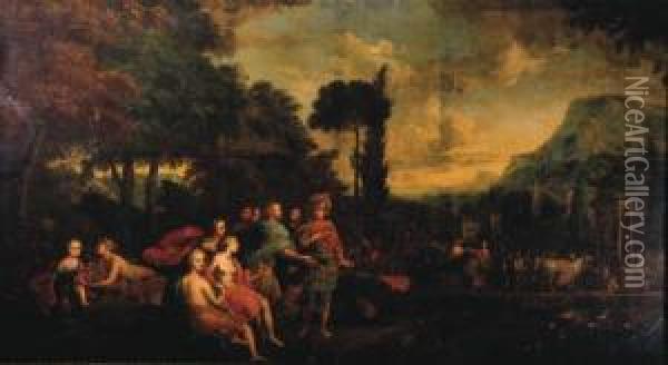 Aenaes And His Companion Meeting King Anius On Delos Oil Painting - Kaspar Jakob Van Opstal