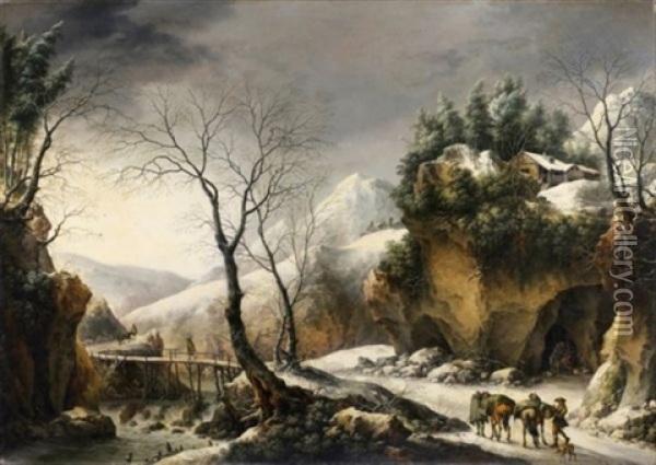 Paysage D'hiver, Le Tunnel A Travers La Falaise A Il Furlo(?) Oil Painting - Francesco Foschi